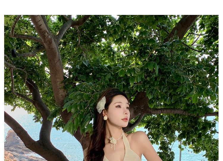 Set: A-Line Peplum Skirt Midi Asymmetrical Top Halter Tank Plain +