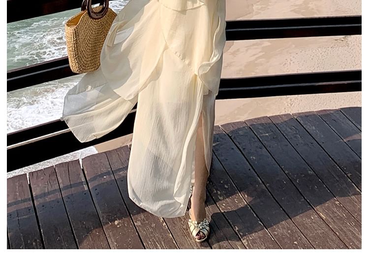 Set: A-Line Peplum Skirt Midi Asymmetrical Top Halter Tank Plain +