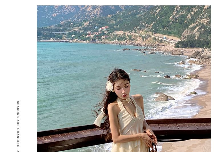 Set: A-Line Peplum Skirt Midi Asymmetrical Top Halter Tank Plain +