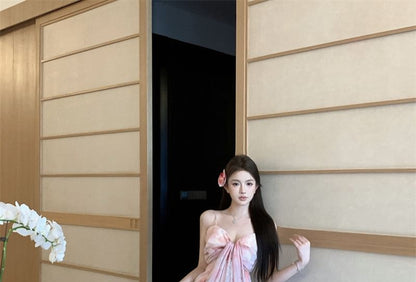 Print Spaghetti Strap A-Line Dress Maxi Floral Ruched V-Neck