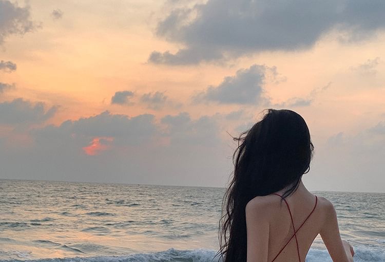 Dress Ruffle V-Neck Maxi Strap Plunge Open Trim Back A-Line Spaghetti Plain Slit