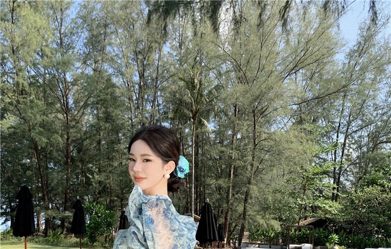 Floral Print Slit A-Line Dress Puff-Sleeve Off-Shoulder Maxi Trim Ruffle