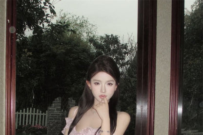 Dress Shoulder Cold A-Line V-Neck Trim Maxi Slit Ruffle Front Dotted Tie