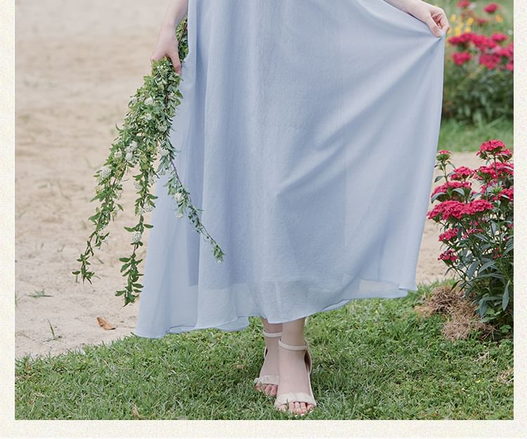 Halter Plain Maxi Sundress / Belt / Cardigan / Set