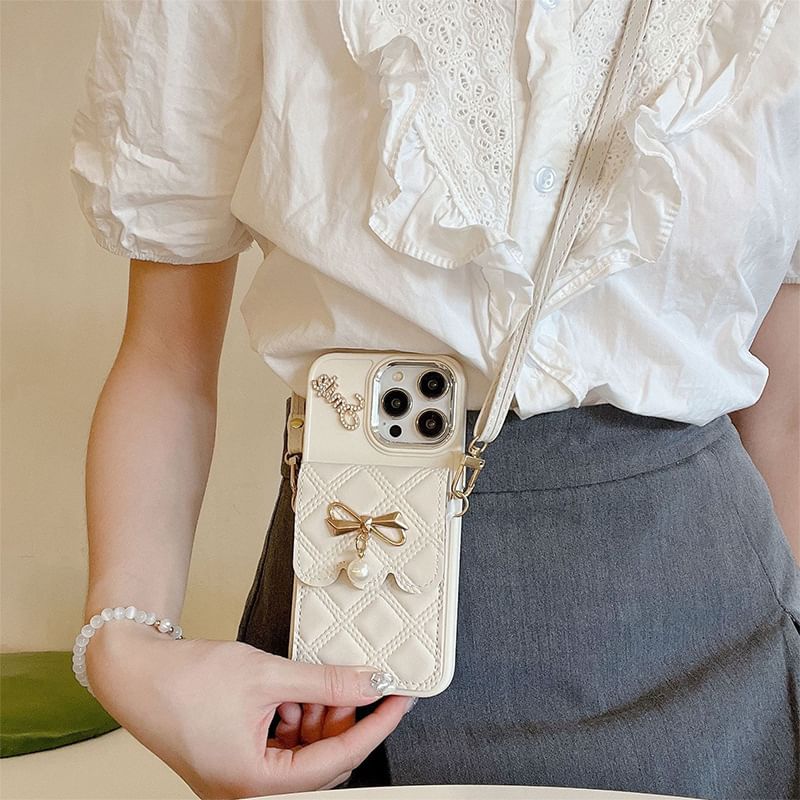 Leather Case Card Holder Lanyard Phone Faux