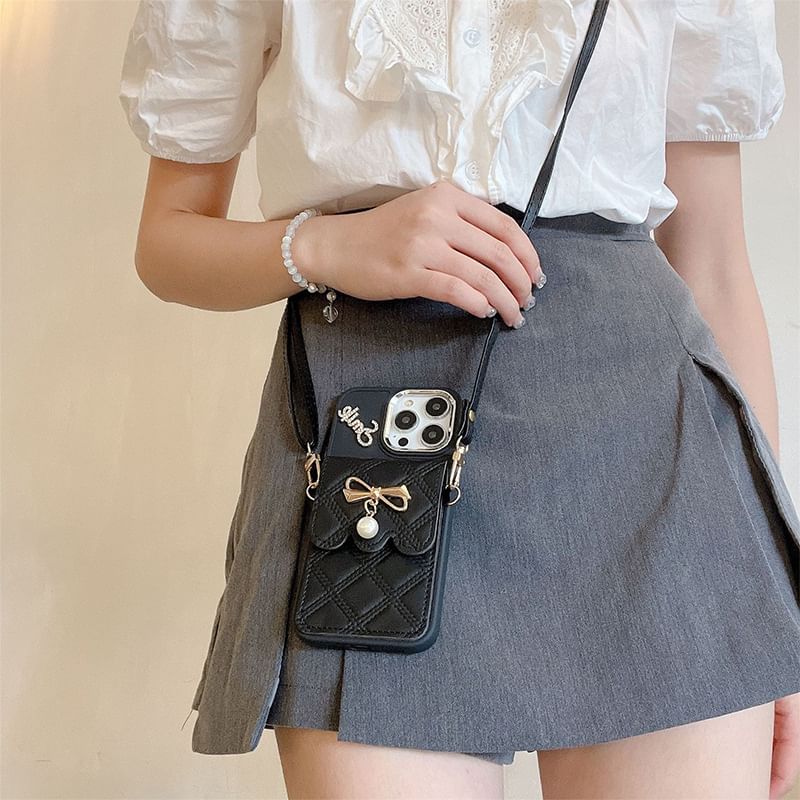 Leather Case Card Holder Lanyard Phone Faux