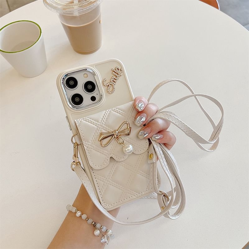 Leather Case Card Holder Lanyard Phone Faux