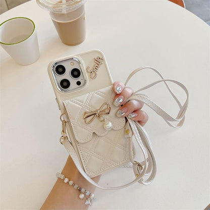 Leather Case Card Holder Lanyard Phone Faux