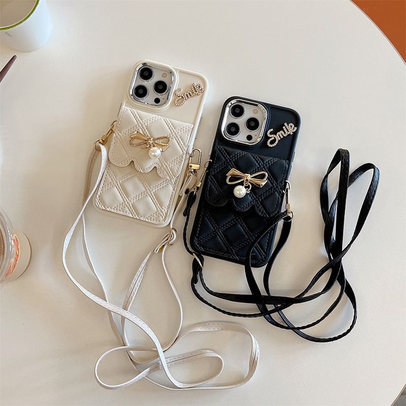 Leather Case Card Holder Lanyard Phone Faux