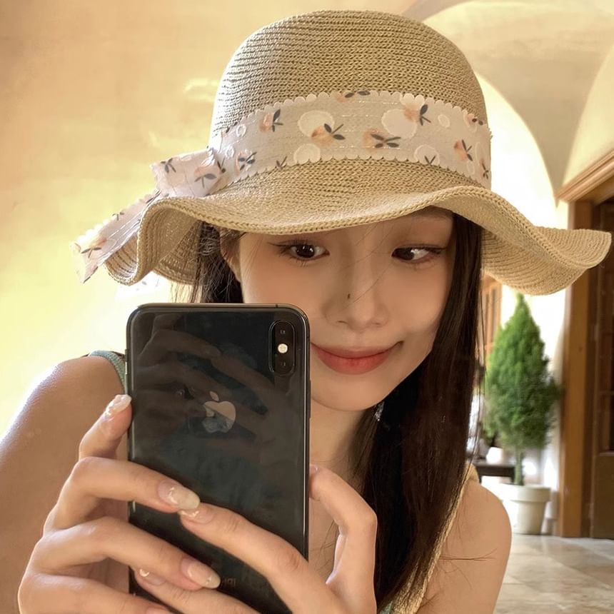 Hat Straw Floral Sun