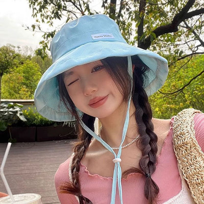 Lettering Bucket Hat Striped Applique