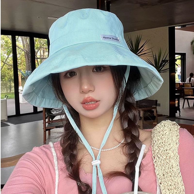 Lettering Bucket Hat Striped Applique