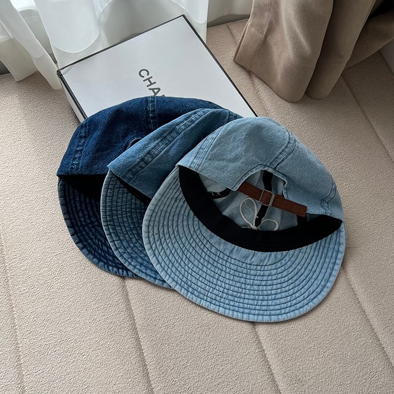 Bow Washed Wide Embroidered Denim Brim Cap