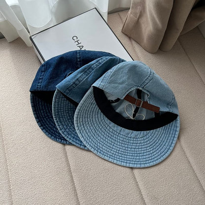 Bow Washed Wide Embroidered Denim Brim Cap