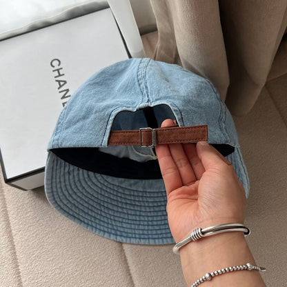 Bow Washed Wide Embroidered Denim Brim Cap