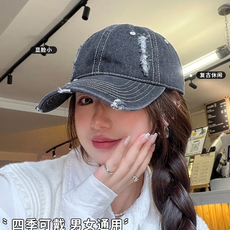 Distressed Washed Cap Baseball Denim