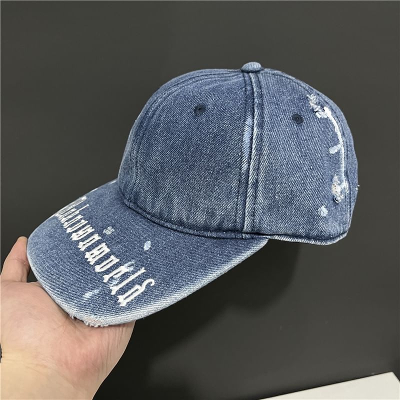 Embroidered Washed Baseball Lettering Denim Cap