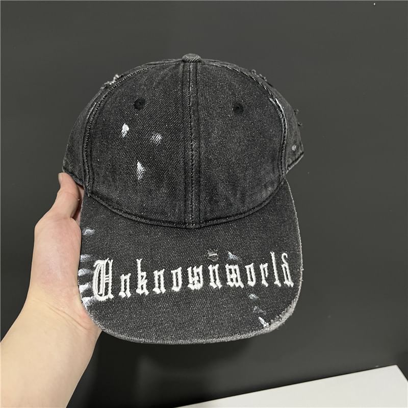 Embroidered Washed Baseball Lettering Denim Cap