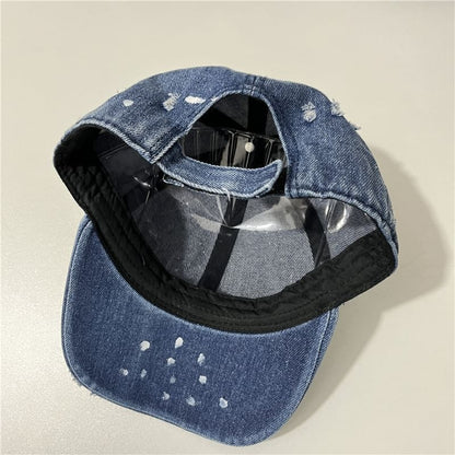 Embroidered Washed Baseball Lettering Denim Cap
