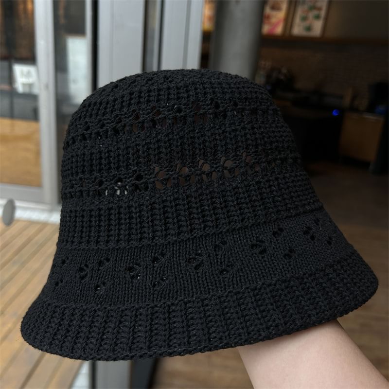 Hat Knit Plain Bucket Perforated