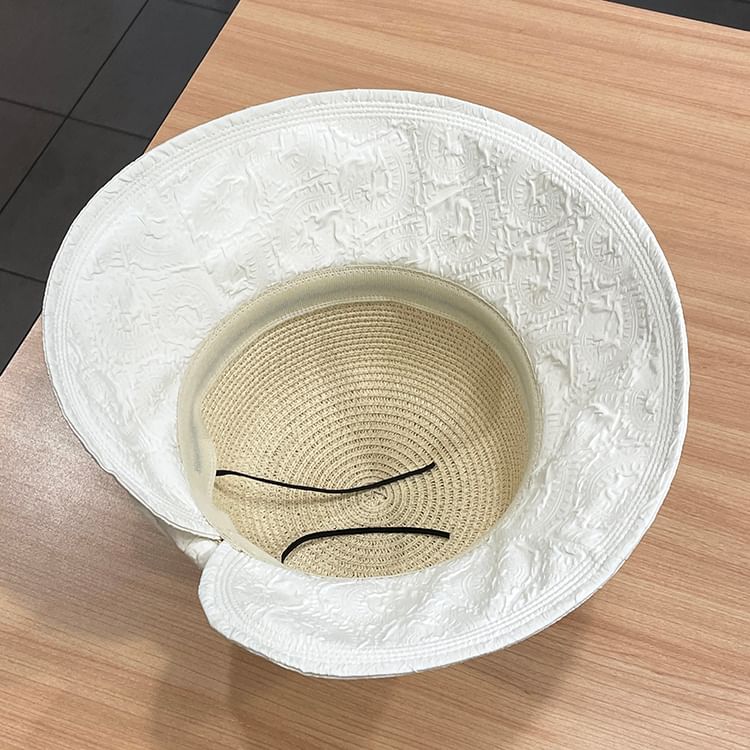 Two Straw Sun Hat Bow Tone