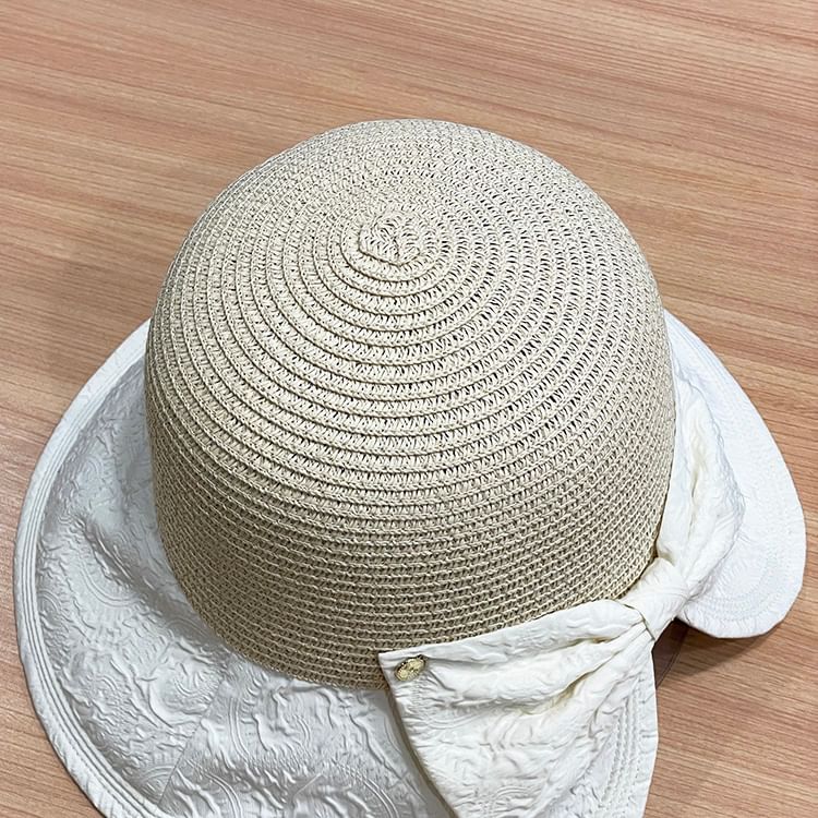 Two Straw Sun Hat Bow Tone