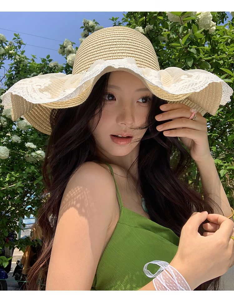 Straw Panel Hat Lace Sun
