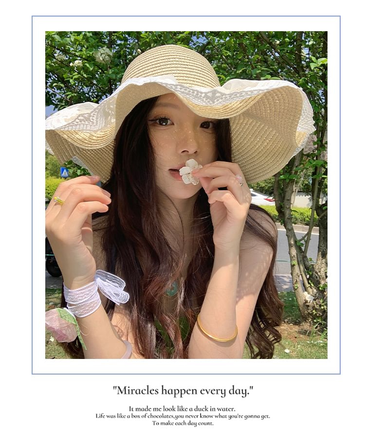 Straw Panel Hat Lace Sun