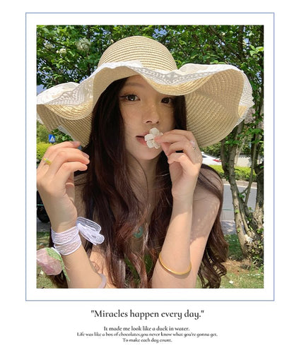 Straw Panel Hat Lace Sun