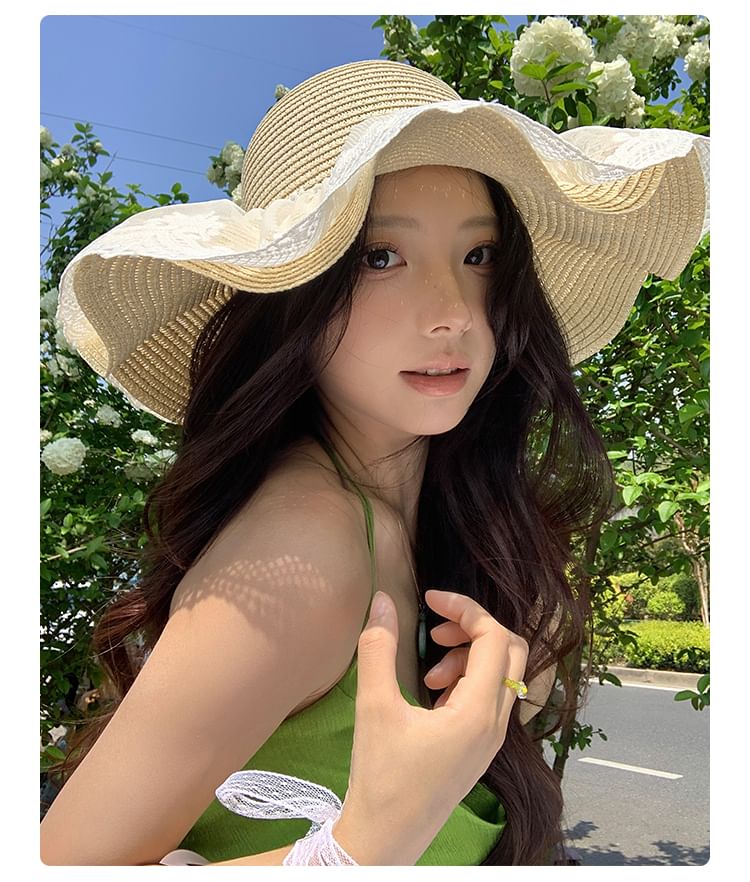 Straw Panel Hat Lace Sun