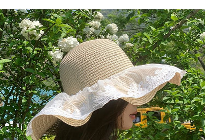 Straw Panel Hat Lace Sun