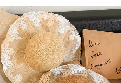 Straw Panel Hat Lace Sun