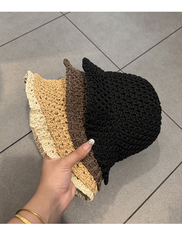 Knit Bucket Perforated Plain Hat