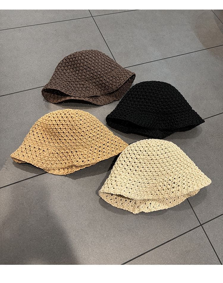 Knit Bucket Perforated Plain Hat
