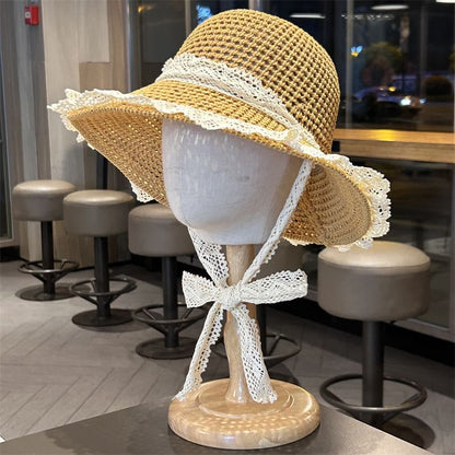 Knit Trim Perforated Sun Lace Hat