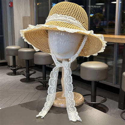 Knit Trim Perforated Sun Lace Hat