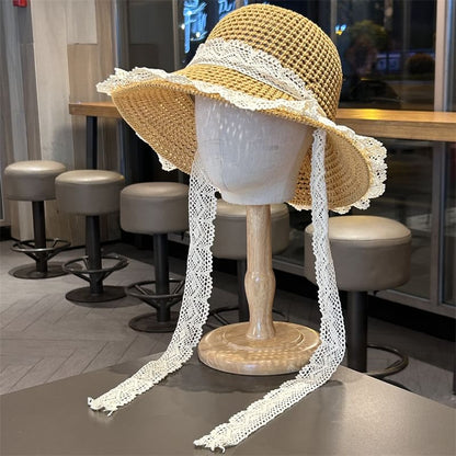 Knit Trim Perforated Sun Lace Hat