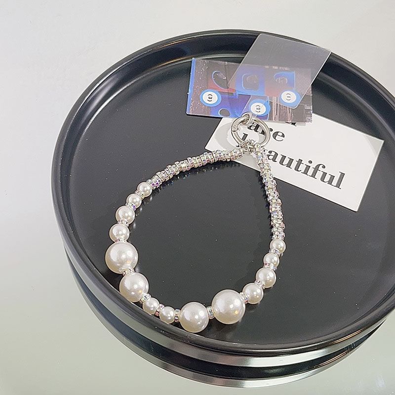 Faux Phone Rhinestone Pad Strap Lanyard with Pearl