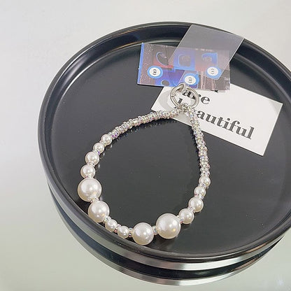 Faux Phone Rhinestone Pad Strap Lanyard with Pearl