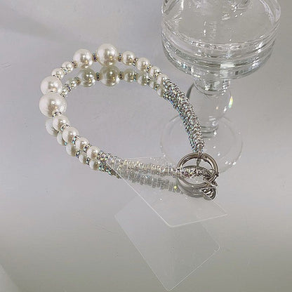 Faux Phone Rhinestone Pad Strap Lanyard with Pearl