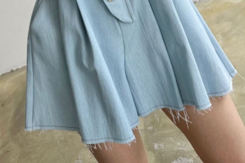 High Rise Washed Denim Mini A-Line Skirt