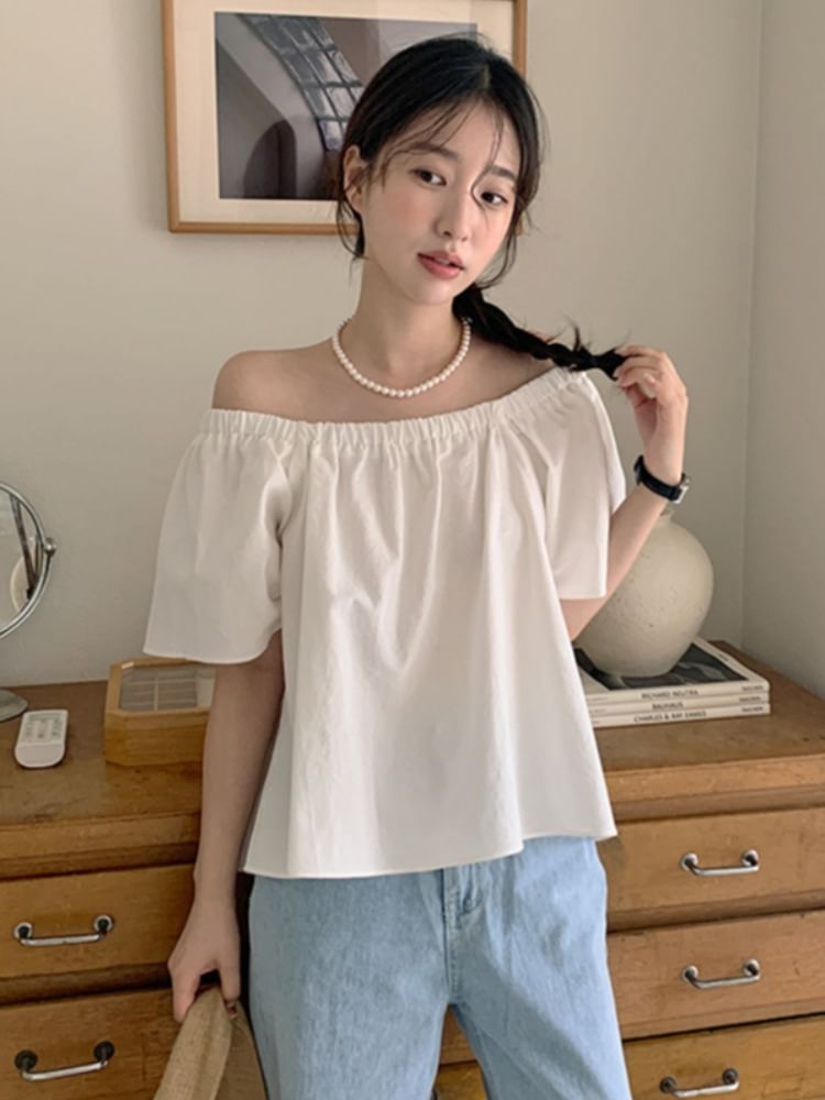 Short-Sleeve Off Shoulder Plain Top