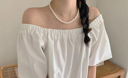 Short-Sleeve Off Shoulder Plain Top