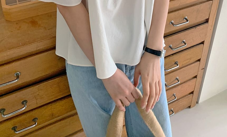 Short-Sleeve Off Shoulder Plain Top