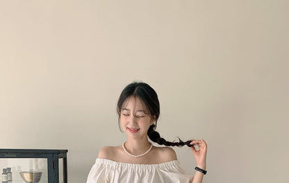 Short-Sleeve Off Shoulder Plain Top