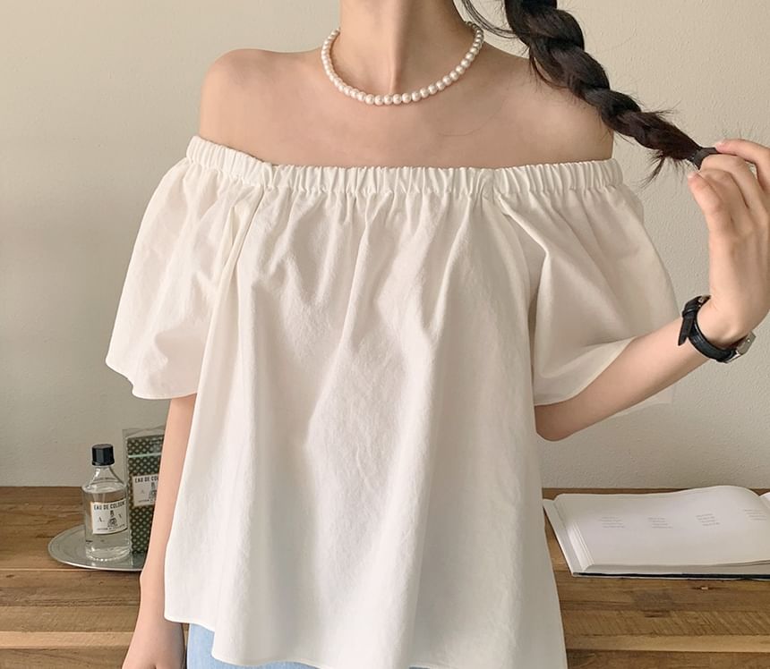 Short-Sleeve Off Shoulder Plain Top