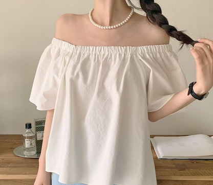 Short-Sleeve Off Shoulder Plain Top