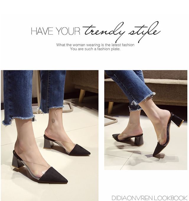 Mules Heel Toe Block Panel Transparent Pointed