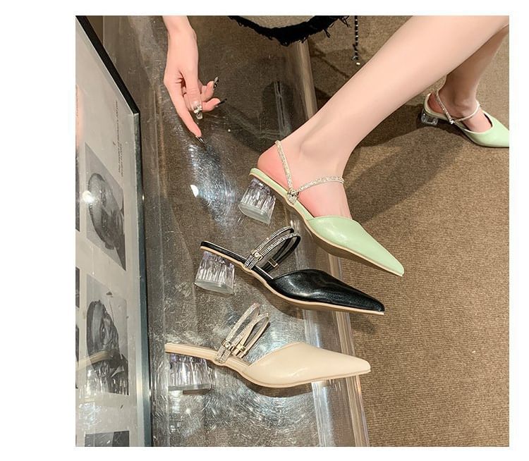 Heel Mary Jane Pointed Block Mules Toe