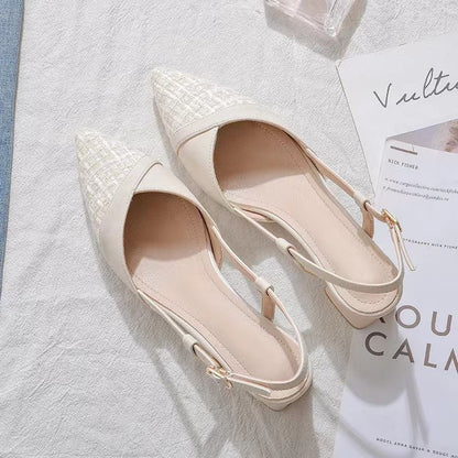 Tweed Heel Pointed Slingback Toe Block Pumps Panel